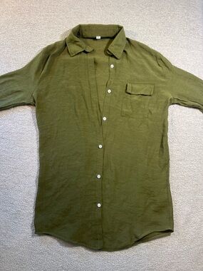 Small Olive Green Lightweight Button-Up Shirt